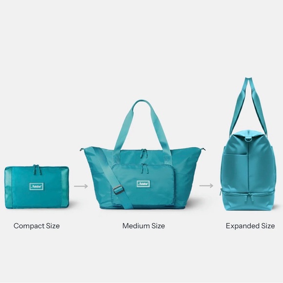 The Foldie Blue Teal Travel Expandable Tote Bag - Picture 2 of 6